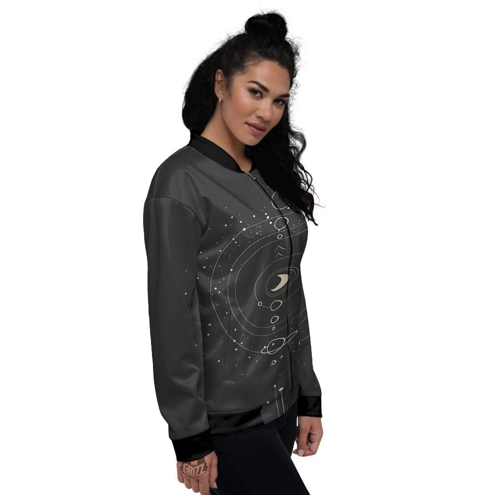 Moon Phase Galaxy Print Women's Bomber Jacket-grizzshop