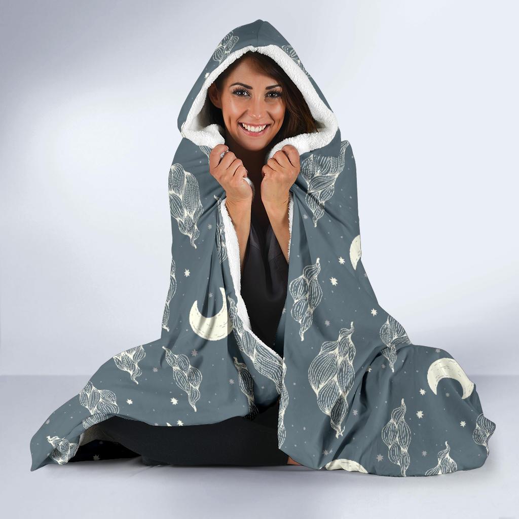 Moon Print Pattern Hooded Blanket-grizzshop