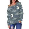 Moon Print Pattern Women Off Shoulder Sweatshirt-grizzshop