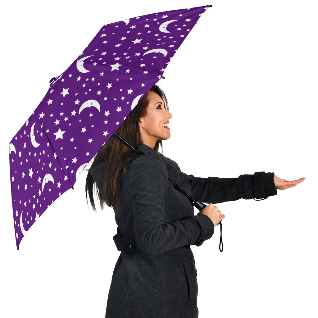 Moon Purple Pattern Print Automatic Foldable Umbrella-grizzshop