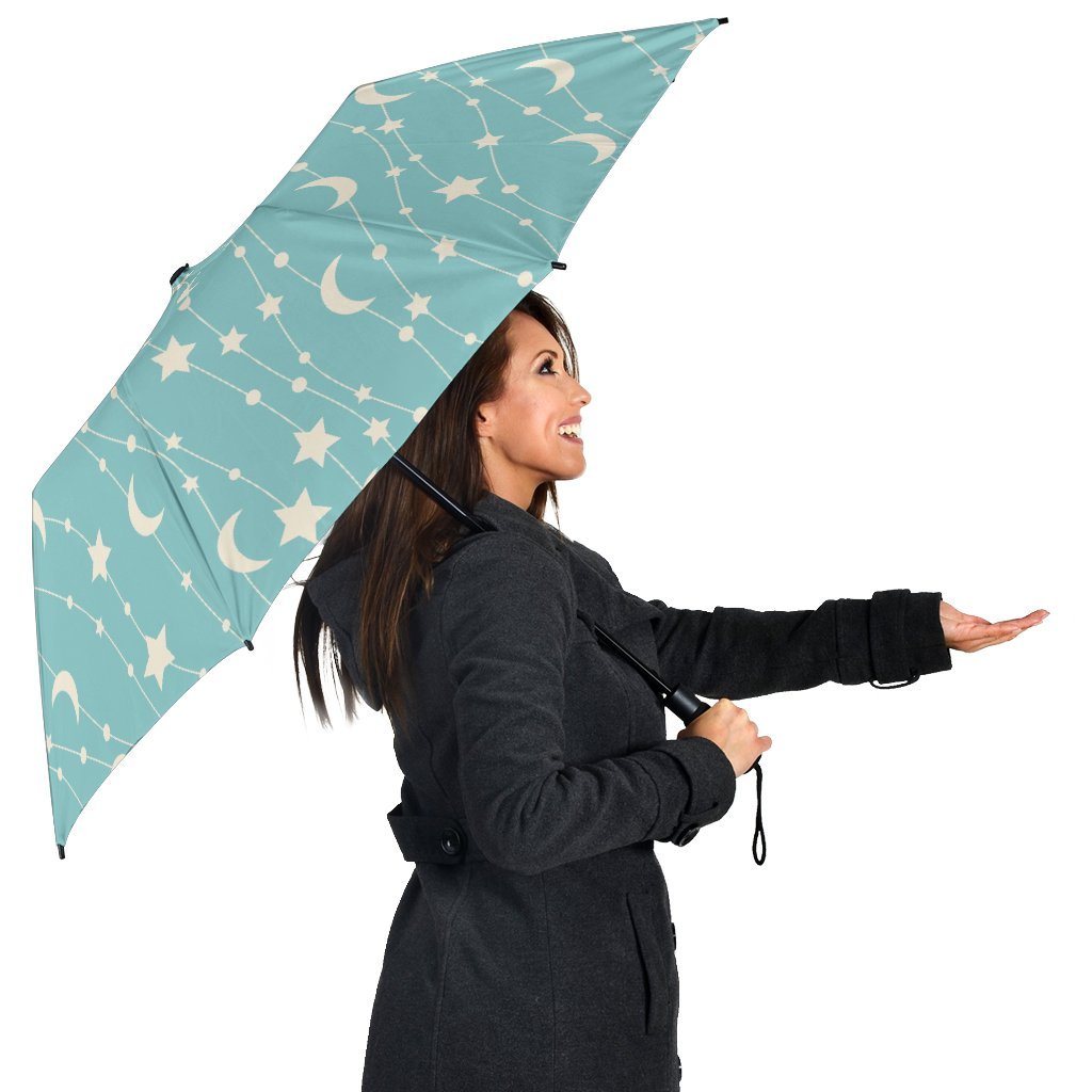 Moon Star Pattern Print Automatic Foldable Umbrella-grizzshop