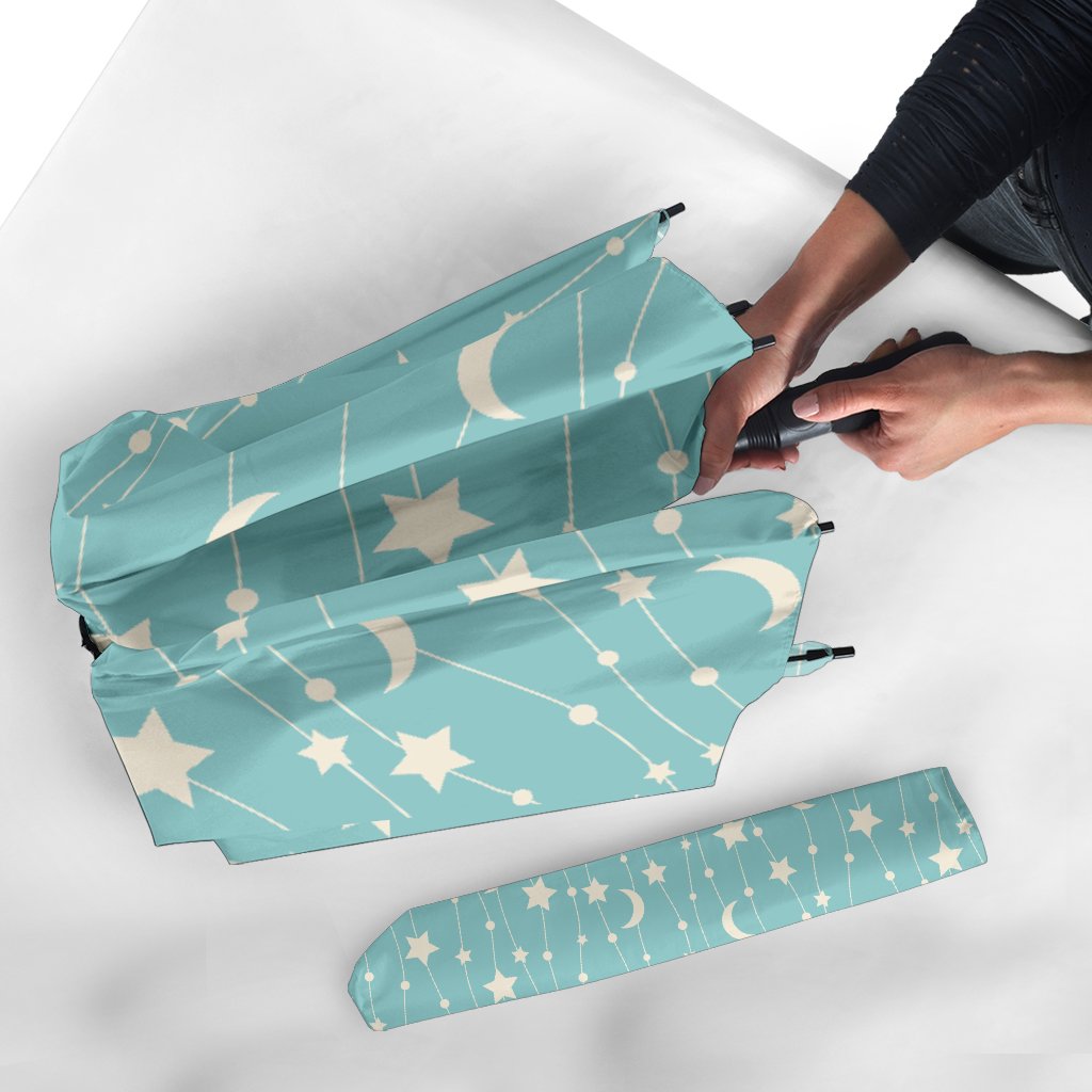 Moon Star Pattern Print Automatic Foldable Umbrella-grizzshop