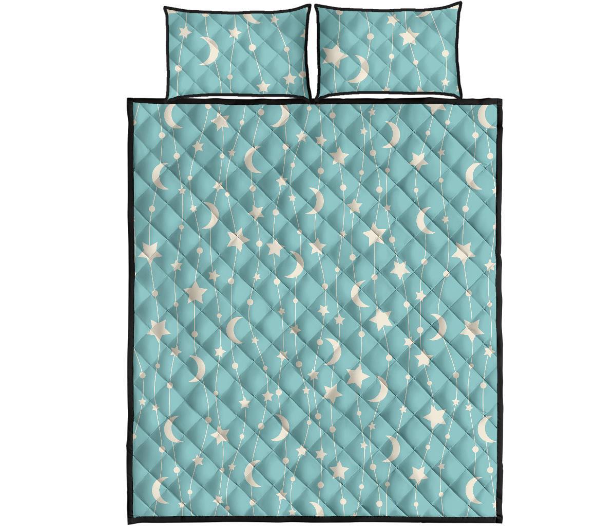 Moon Star Pattern Print Bed Set Quilt-grizzshop