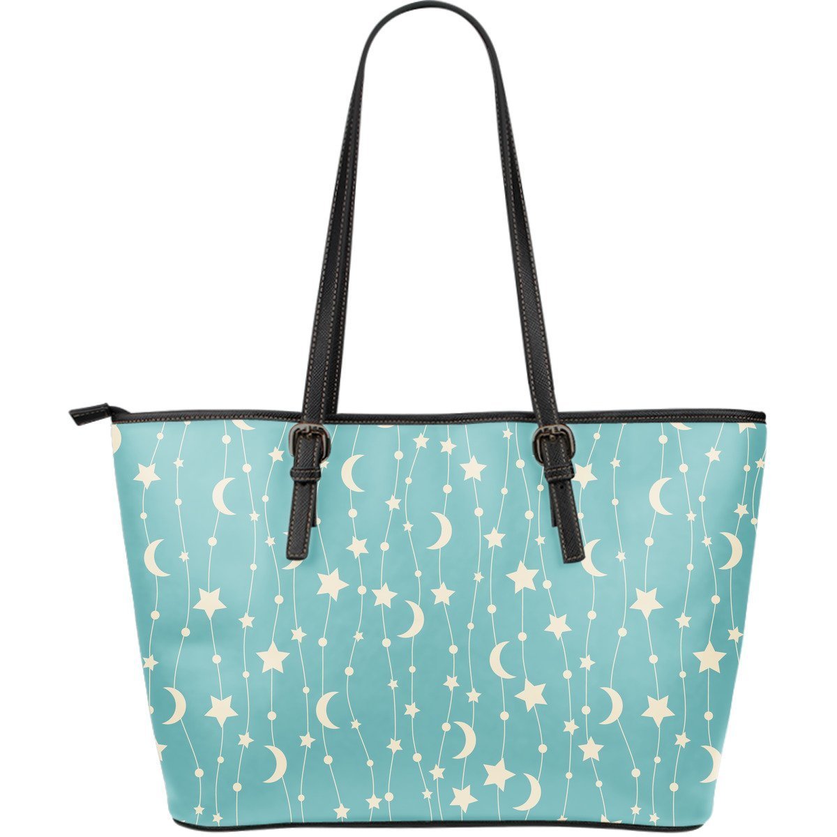 Moon Star Pattern Print Leather Tote Bag-grizzshop