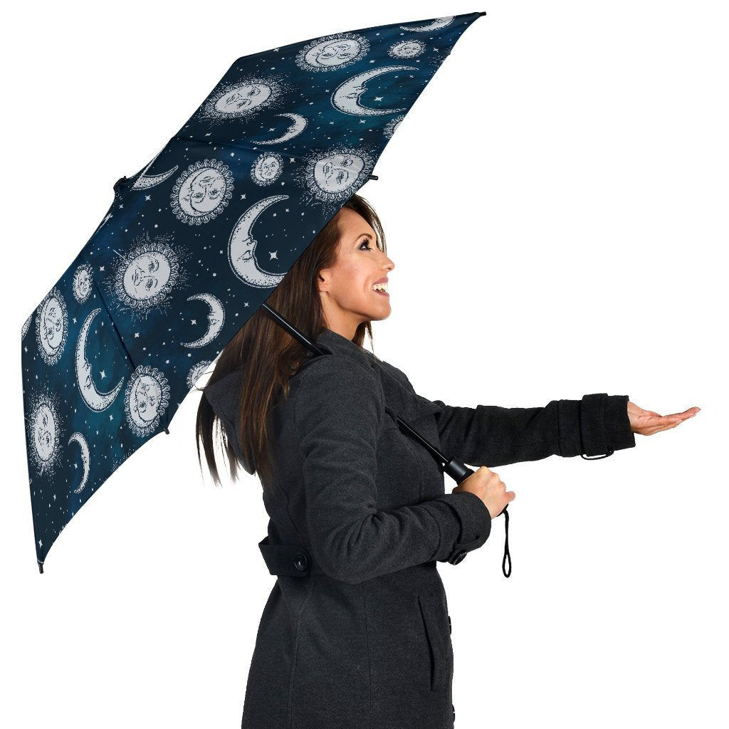 Moon Sun Pattern Print Automatic Foldable Umbrella-grizzshop