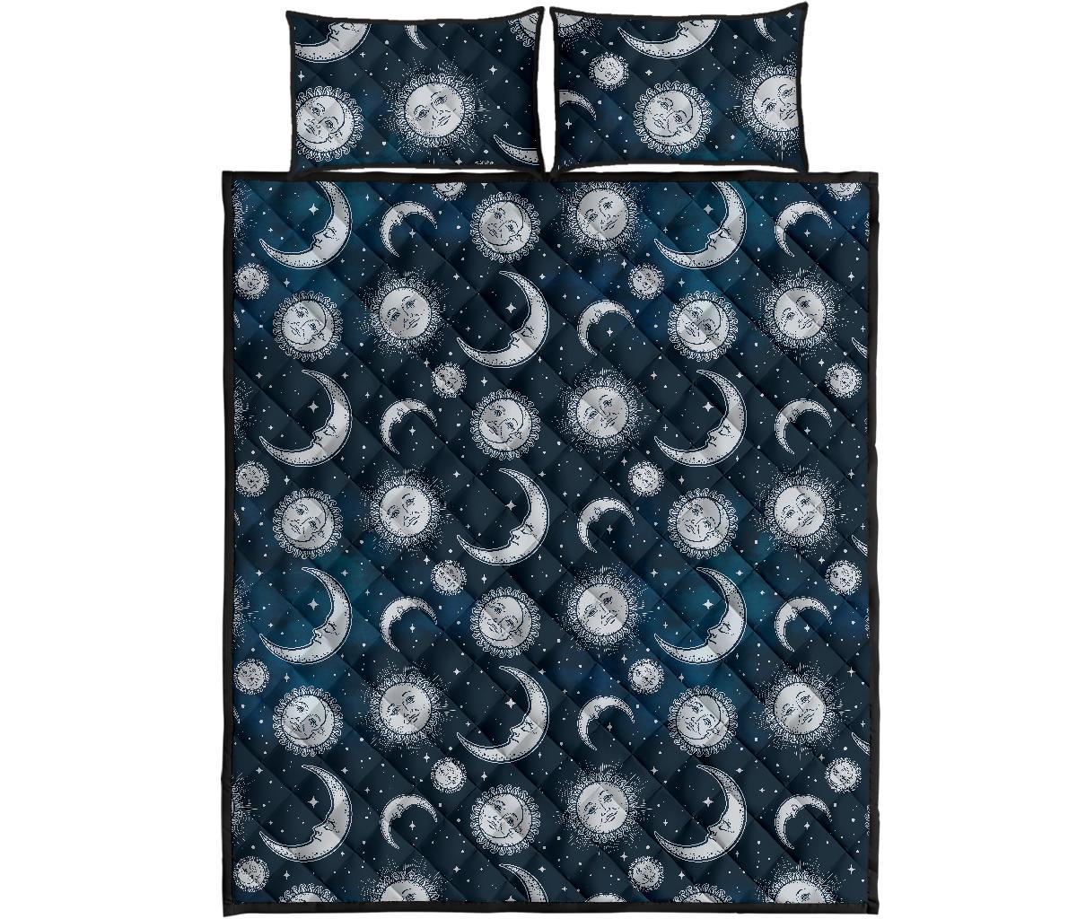 Moon Sun Pattern Print Bed Set Quilt-grizzshop
