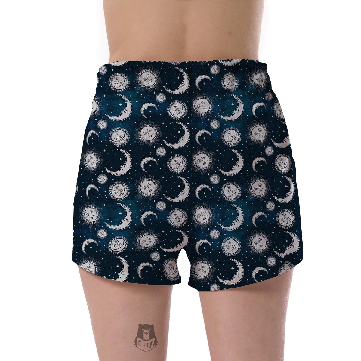 Moon Sun Pattern Print Women's Shorts-grizzshop