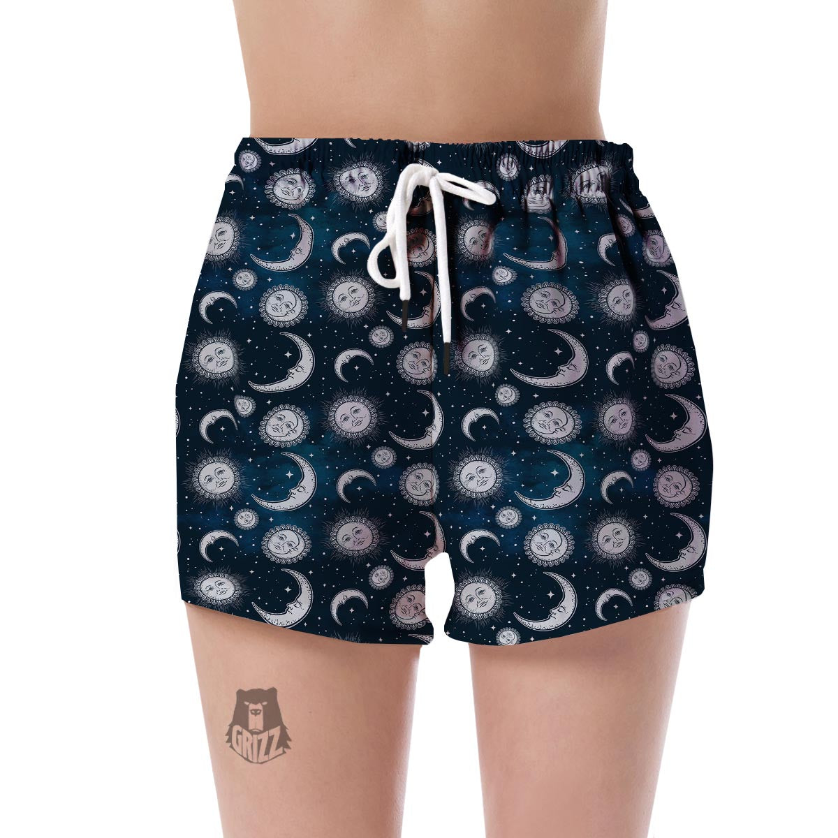 Moon Sun Pattern Print Women's Shorts-grizzshop