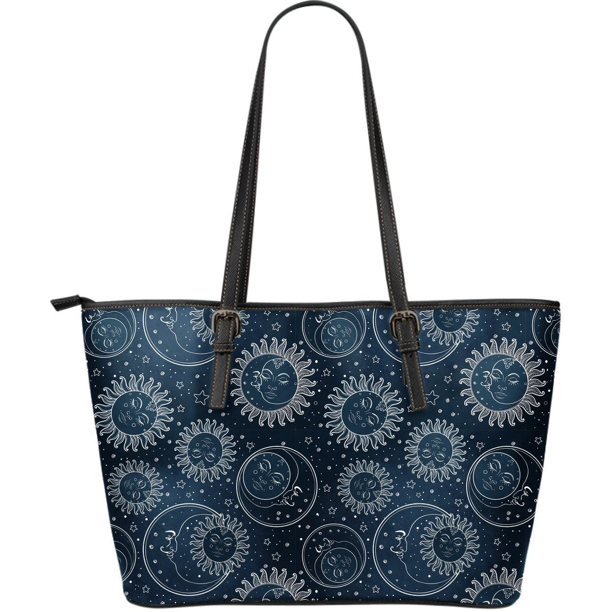 Moon Sun Print Pattern Leather Tote Bag-grizzshop
