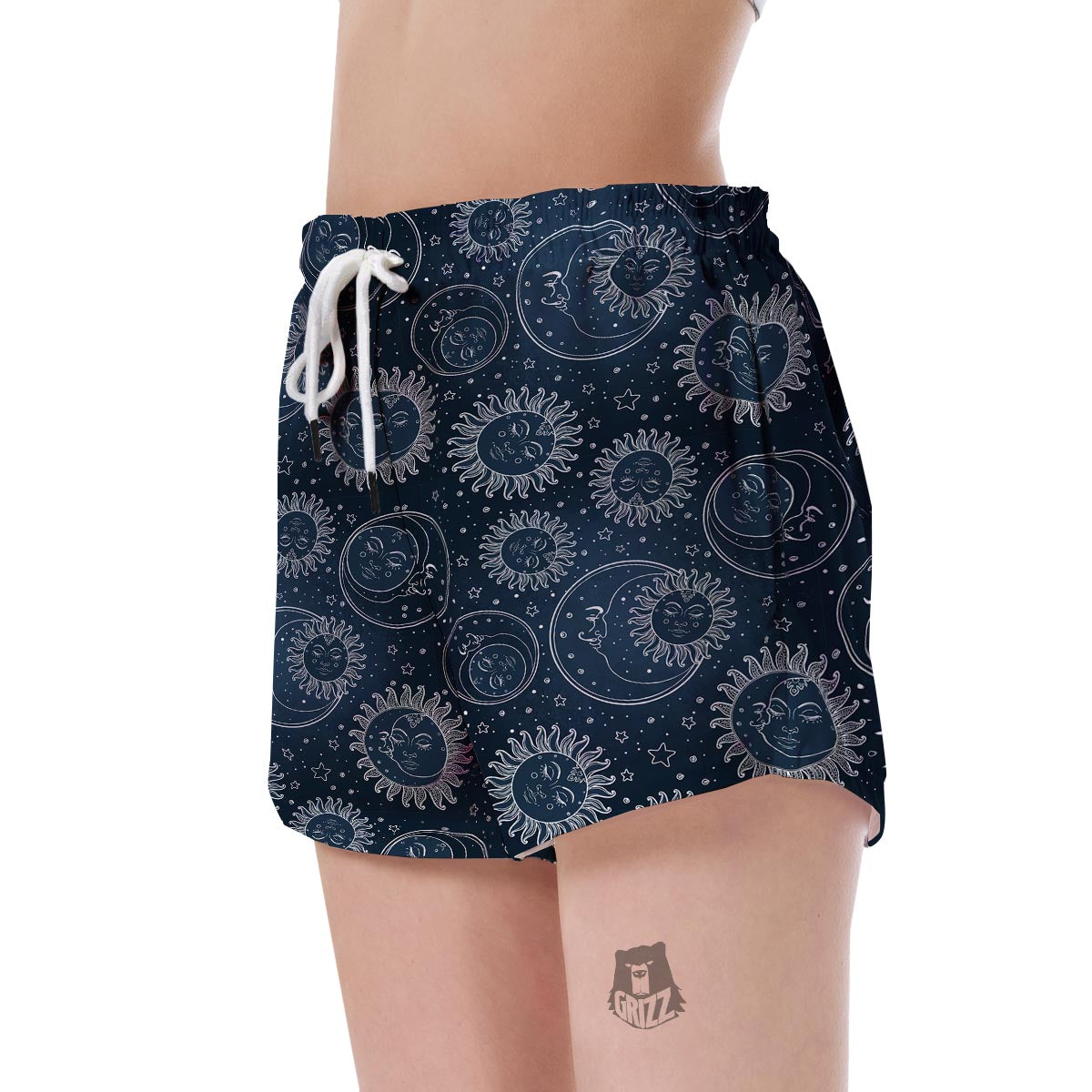 Moon Sun Print Pattern Women's Shorts-grizzshop