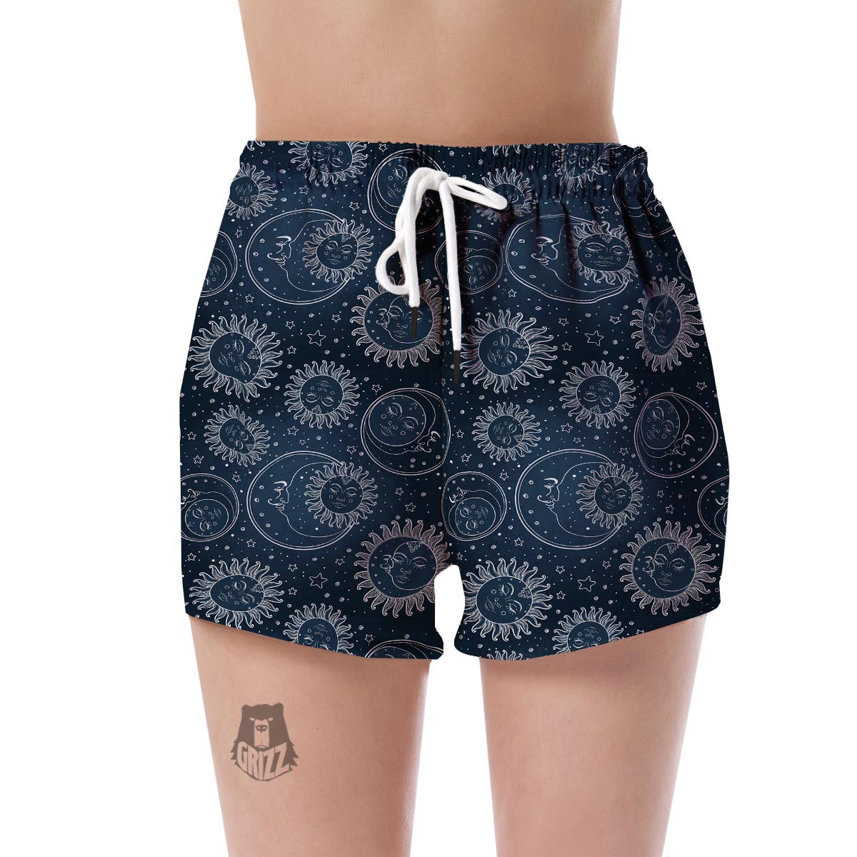 Moon Sun Print Pattern Women's Shorts-grizzshop
