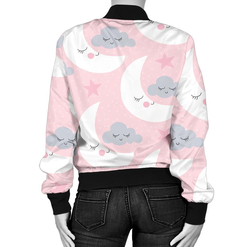 Moon Pattern Print Women Casual Bomber Jacket-grizzshop