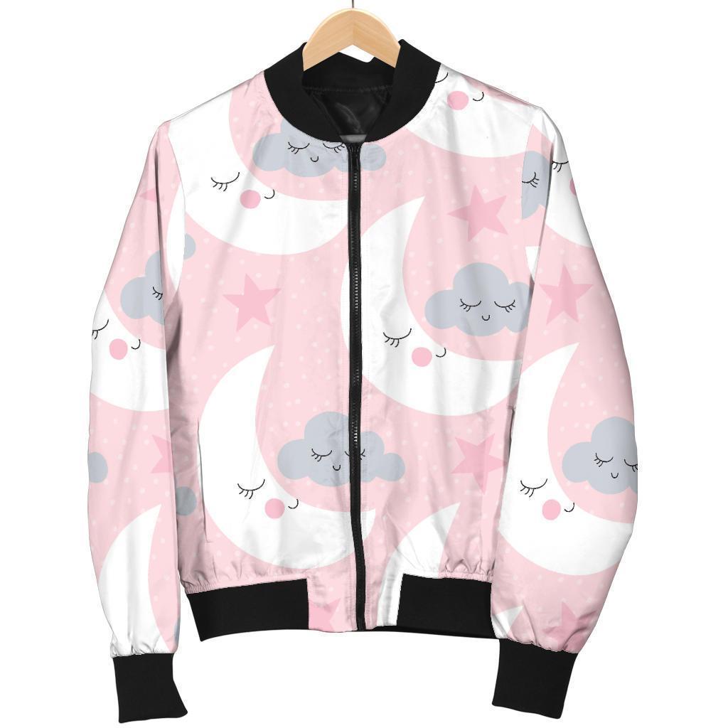 Moon Pattern Print Women Casual Bomber Jacket-grizzshop