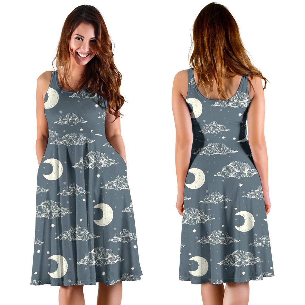 Moon Print Pattern Dress-grizzshop
