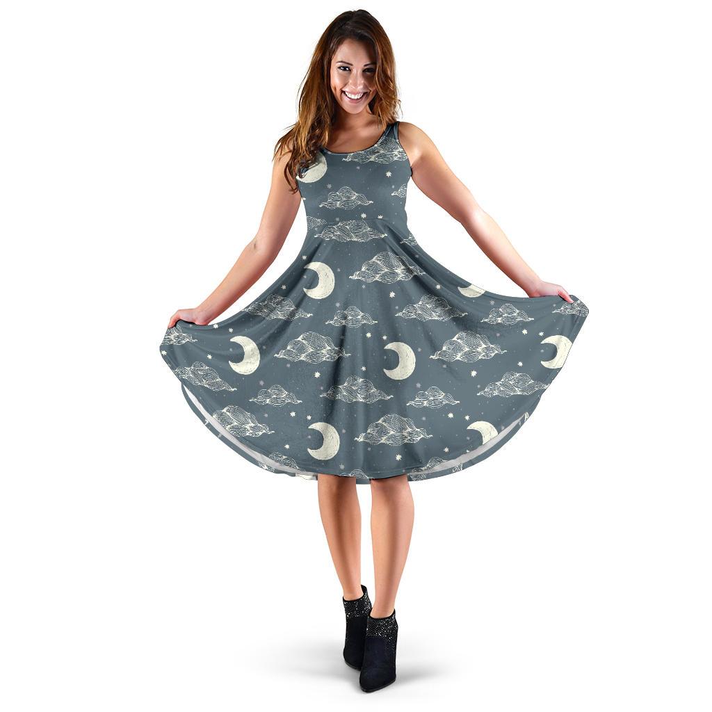 Moon Print Pattern Dress-grizzshop