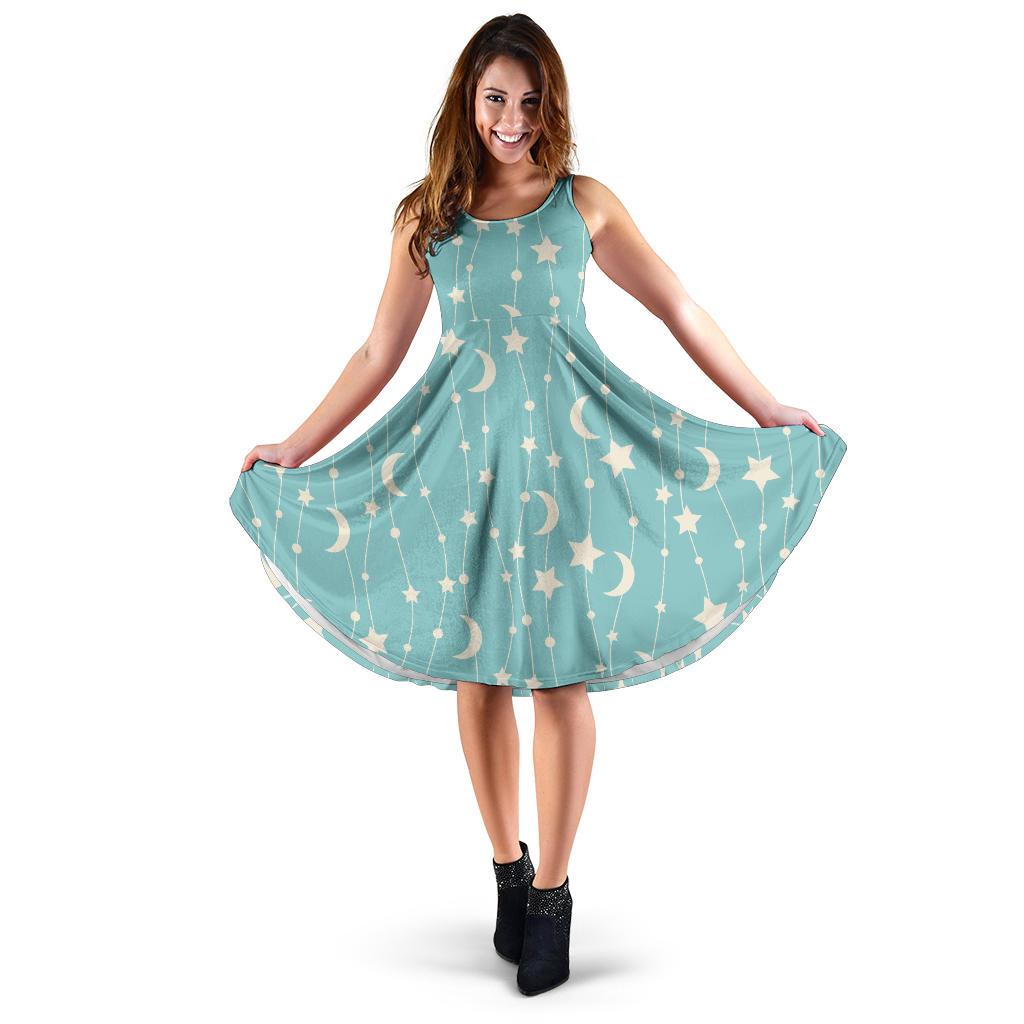 Moon Star Pattern Print Dress-grizzshop