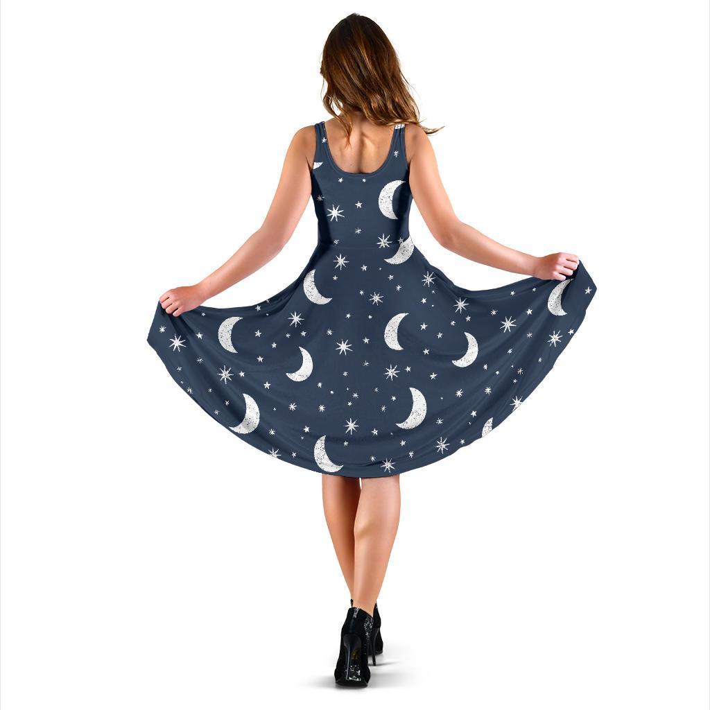 Moon Star Print Pattern Dress-grizzshop