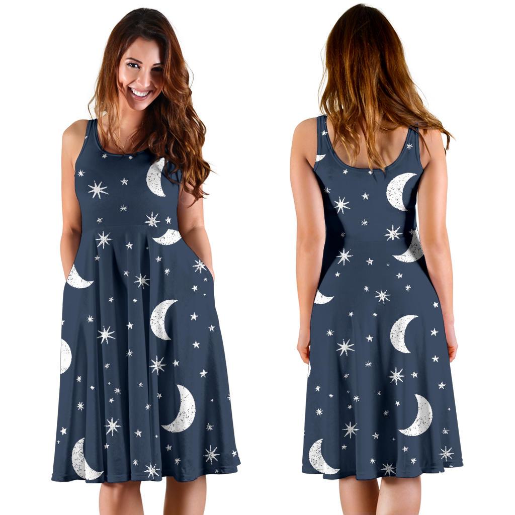 Moon Star Print Pattern Dress-grizzshop