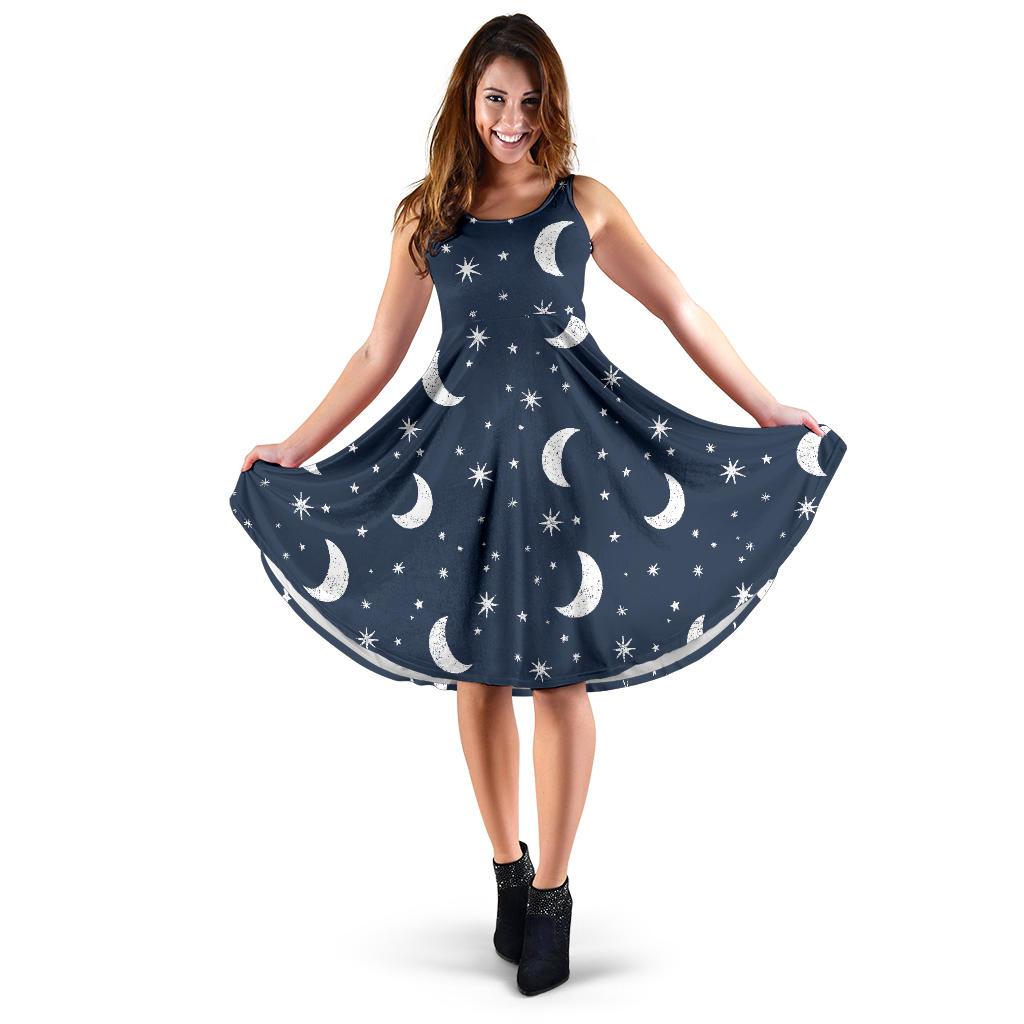 Moon Star Print Pattern Dress-grizzshop