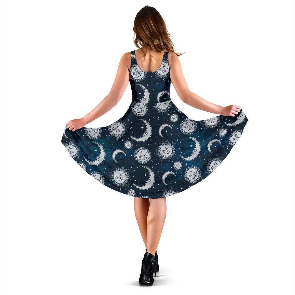 Moon Sun Pattern Print Dress-grizzshop