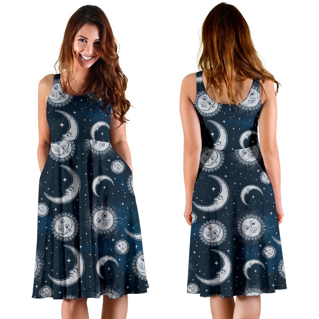 Moon Sun Pattern Print Dress-grizzshop