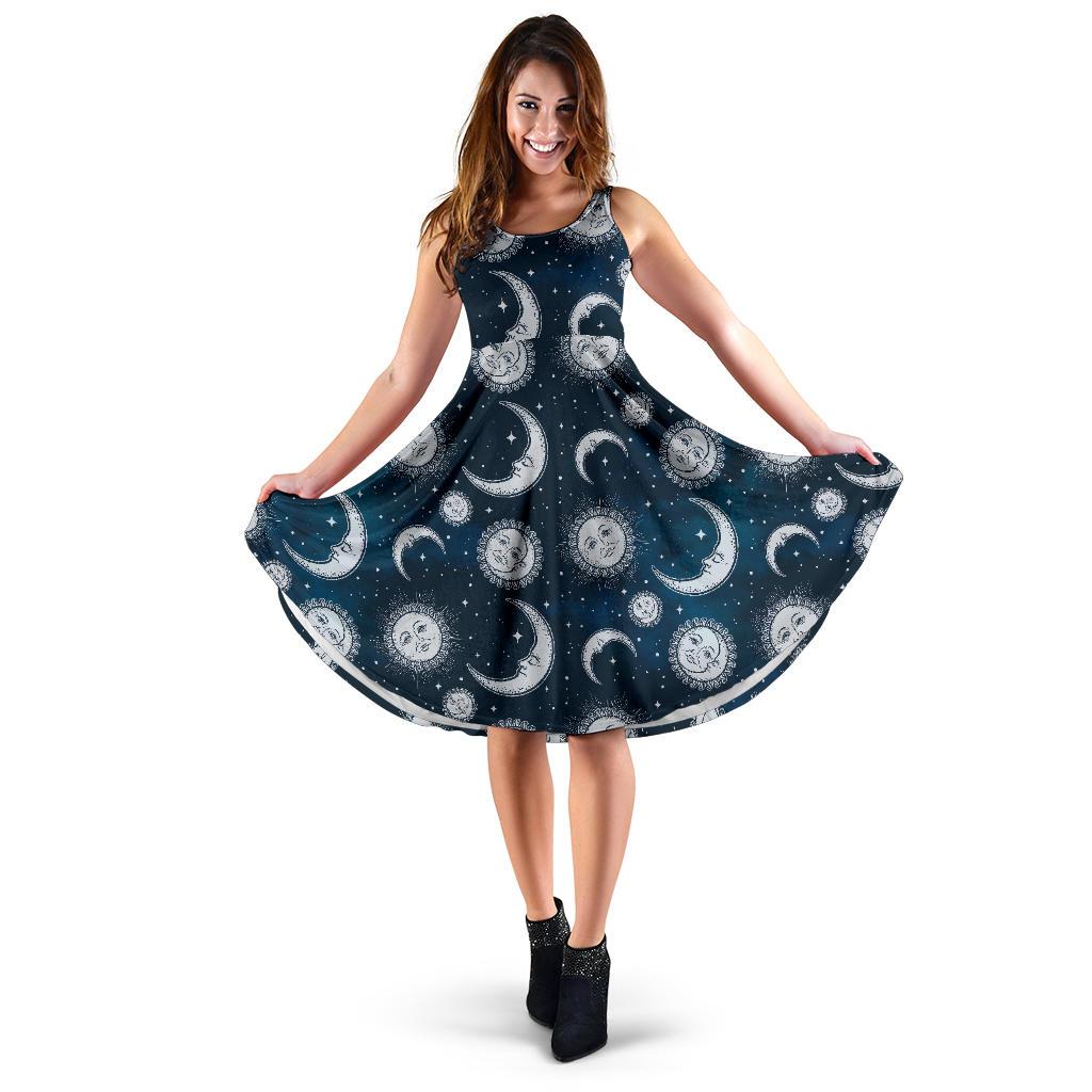 Moon Sun Pattern Print Dress-grizzshop
