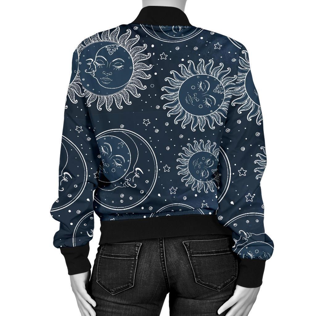 Moon Sun Print Pattern Women Casual Bomber Jacket-grizzshop
