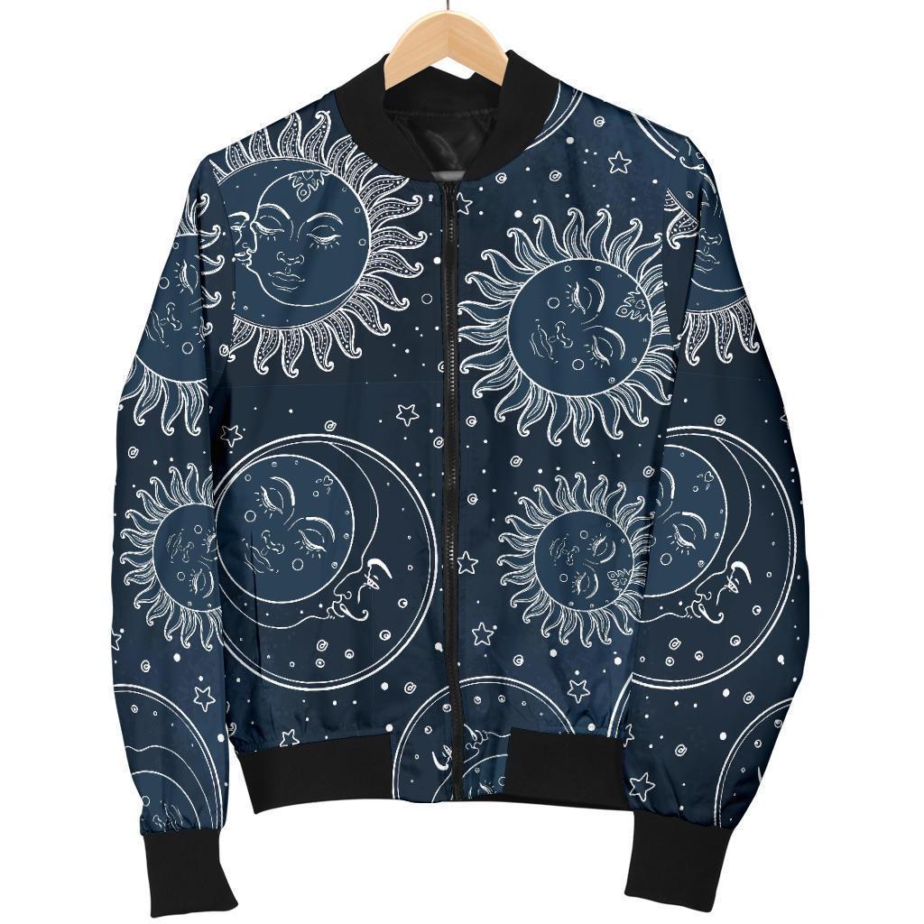 Moon Sun Print Pattern Women Casual Bomber Jacket-grizzshop