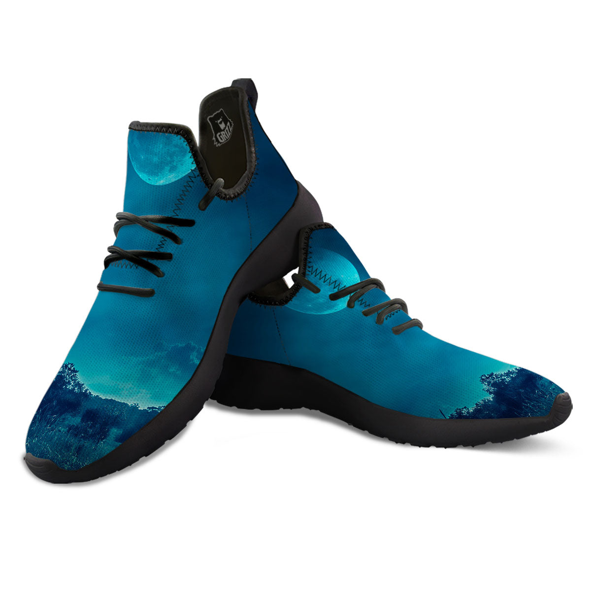 Moonlight And Night Forest Print Black Athletic Shoes-grizzshop