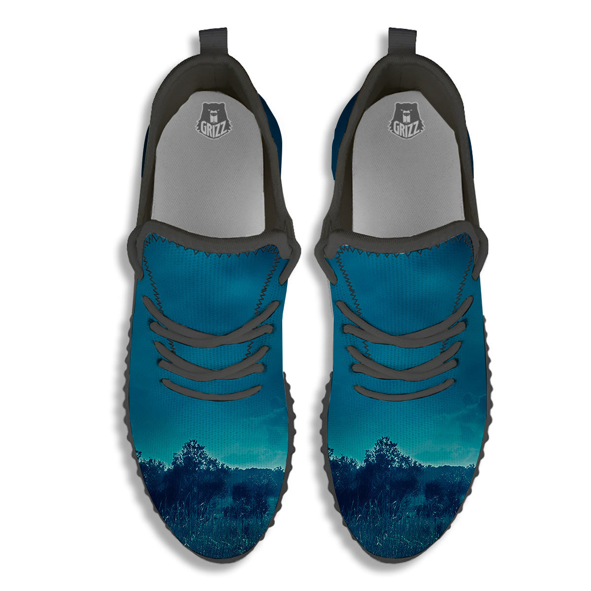 Moonlight And Night Forest Print Black Walking Shoes-grizzshop