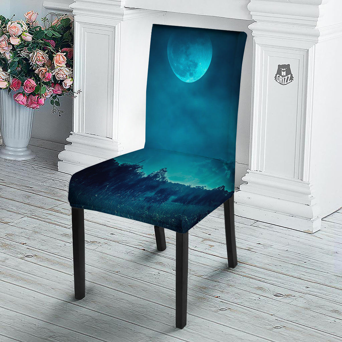 Moonlight And Night Forest Print Dining Chair Slipcover-grizzshop