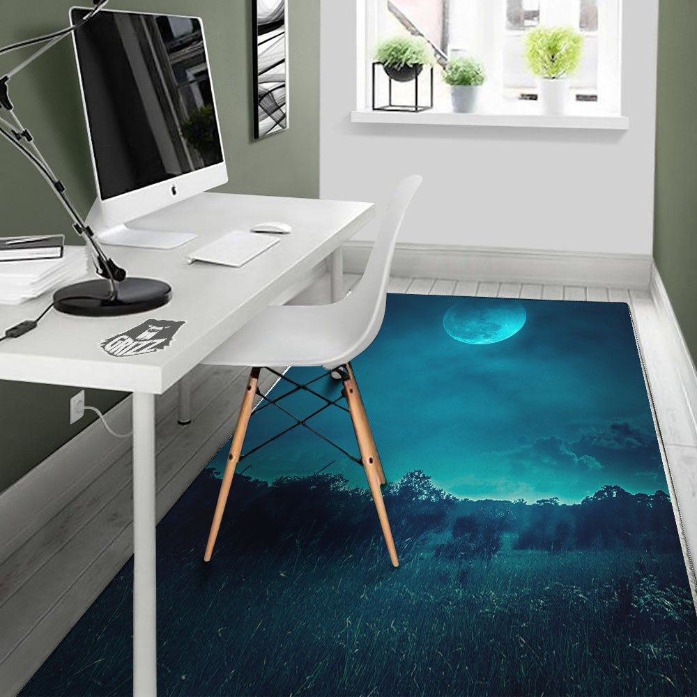 Moonlight And Night Forest Print Floor Mat-grizzshop