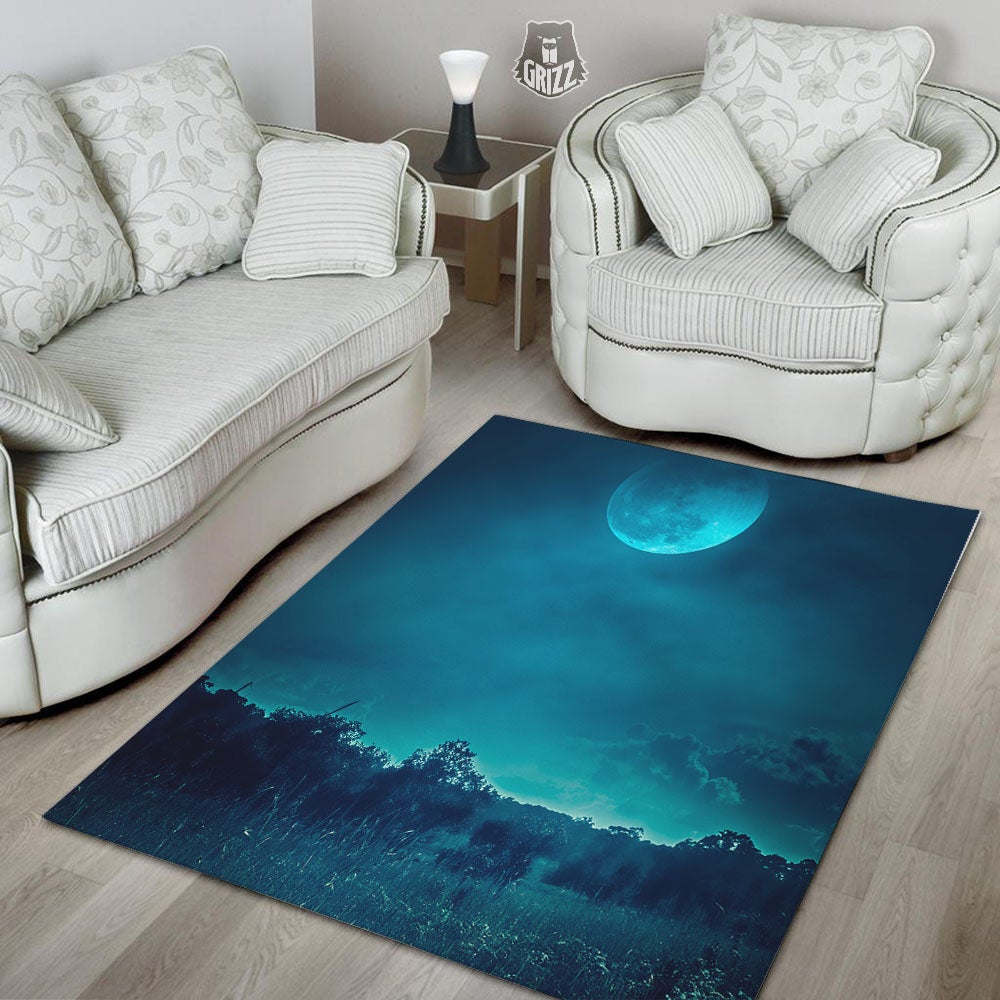 Moonlight And Night Forest Print Floor Mat-grizzshop