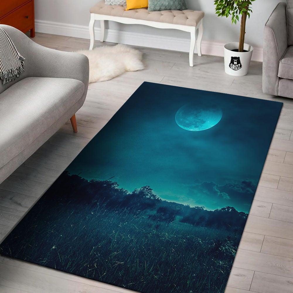 Moonlight And Night Forest Print Floor Mat-grizzshop