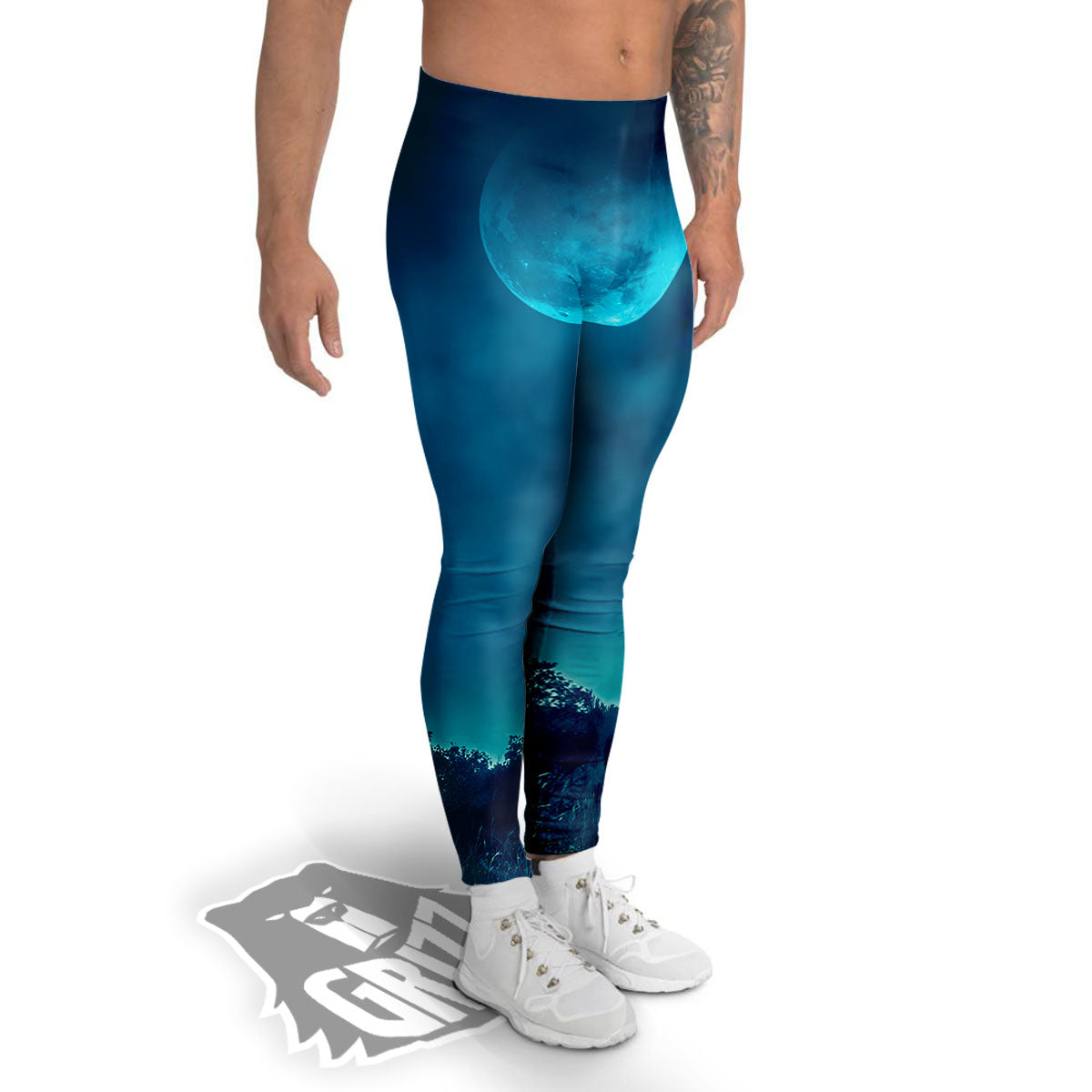 Moonlight And Night Forest Print Men's Leggings-grizzshop