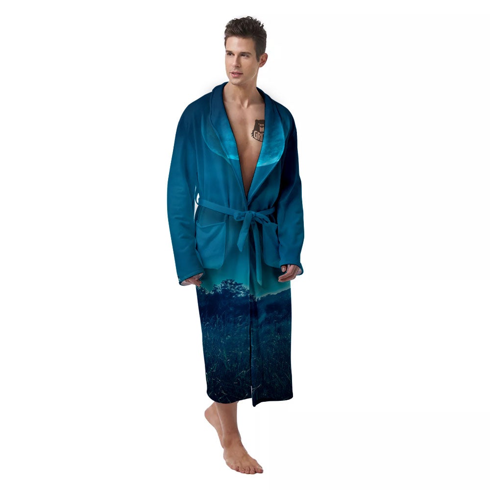 Moonlight And Night Forest Print Men's Robe-grizzshop