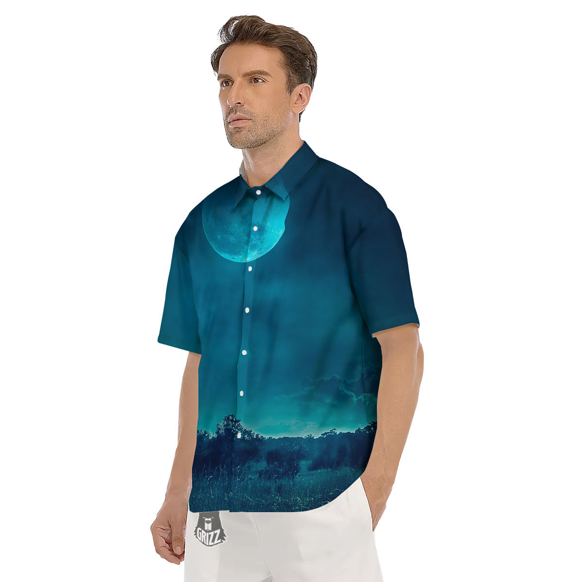 Moonlight And Night Forest Print Men's Short Sleeve Shirts-grizzshop