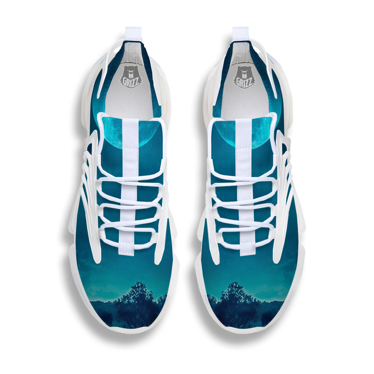 Moonlight And Night Forest Print White Gym Shoes-grizzshop