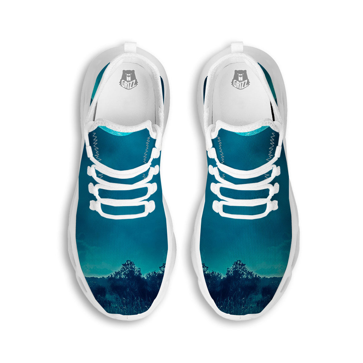Moonlight And Night Forest Print White Running Shoes-grizzshop