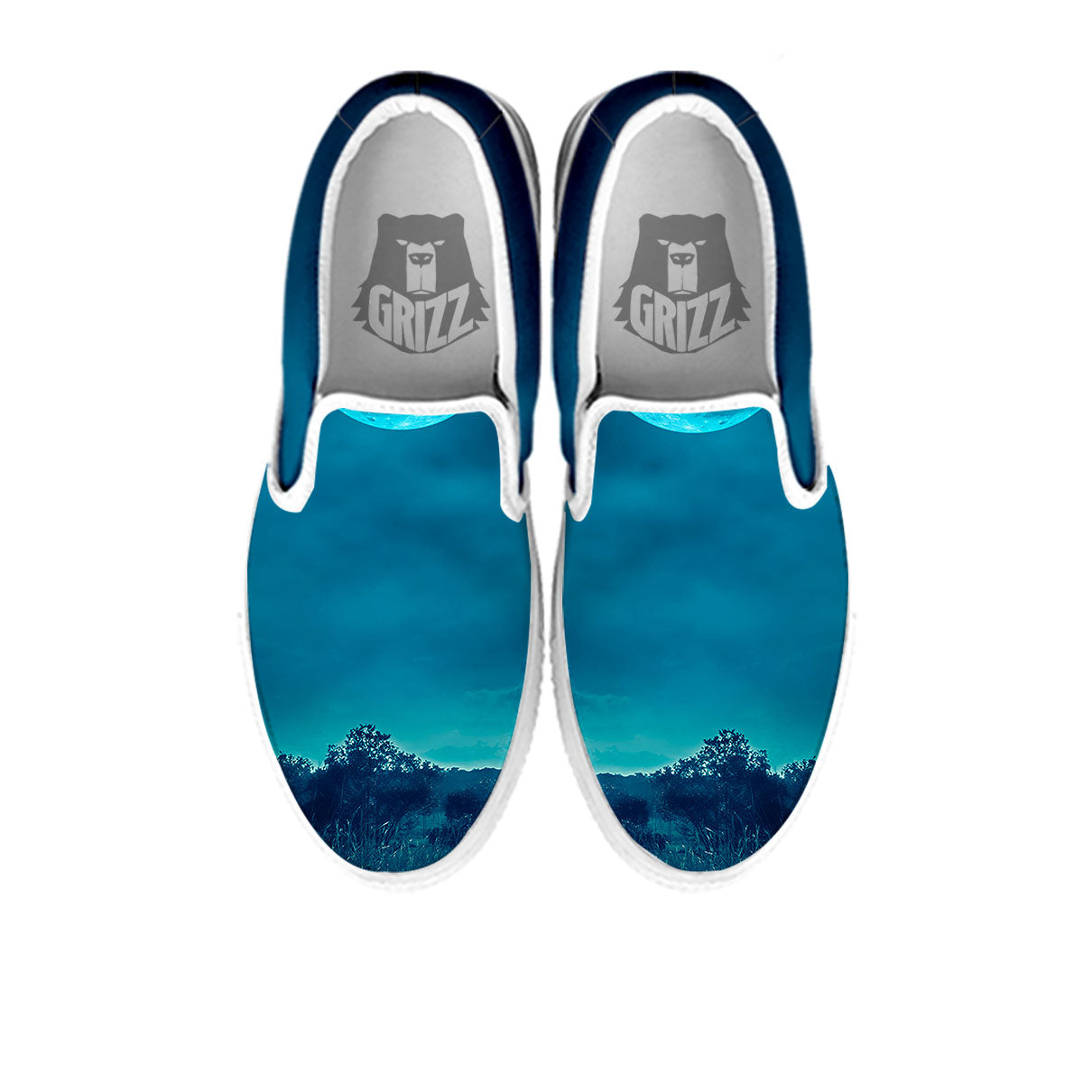 Moonlight And Night Forest Print White Slip On Shoes-grizzshop