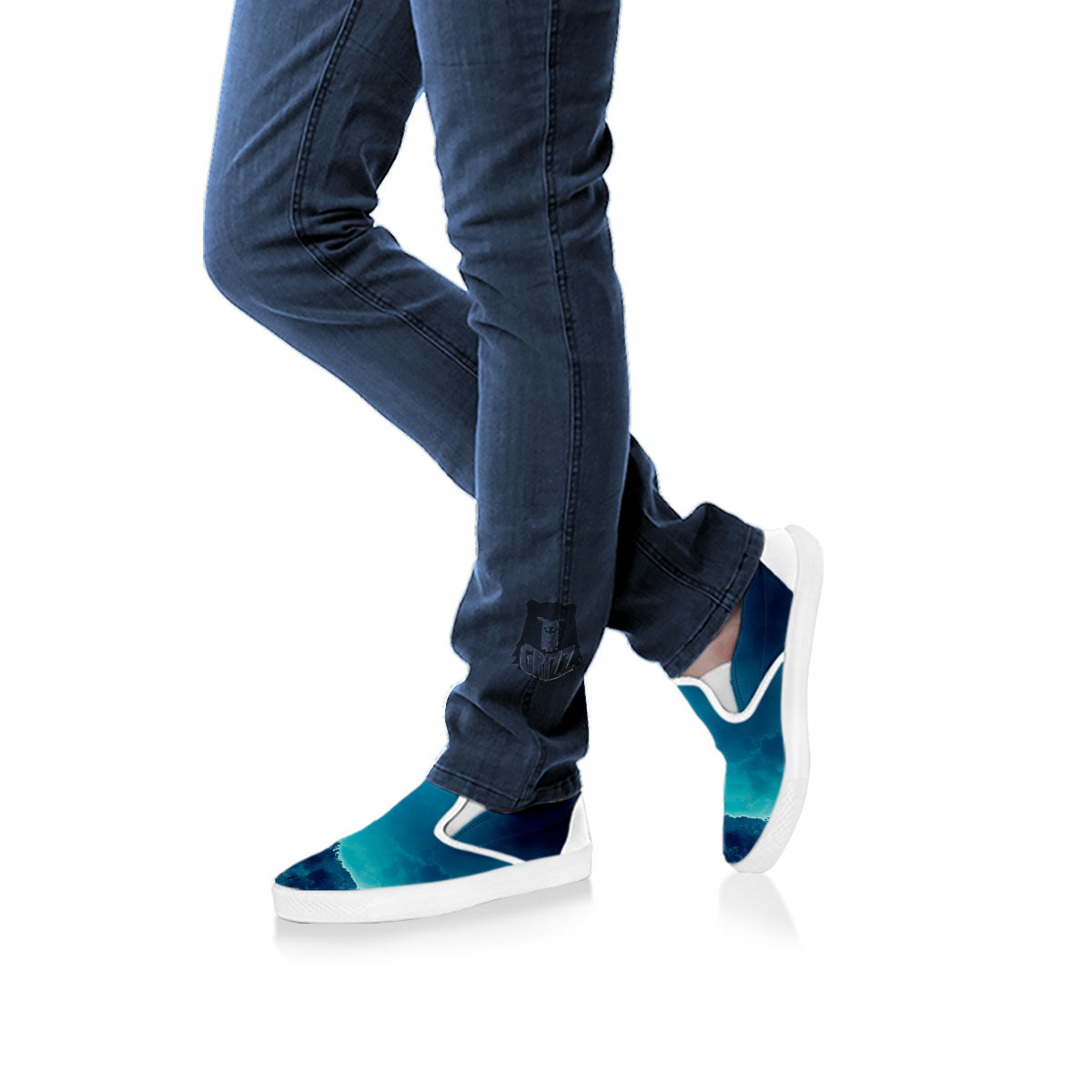 Moonlight And Night Forest Print White Slip On Shoes-grizzshop