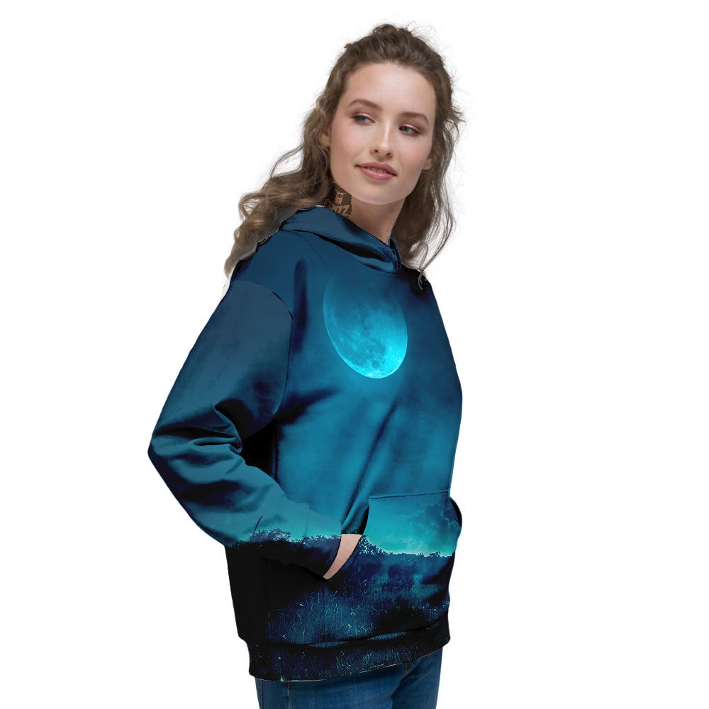 Moonlight And Night Forest Print Women's Hoodie-grizzshop