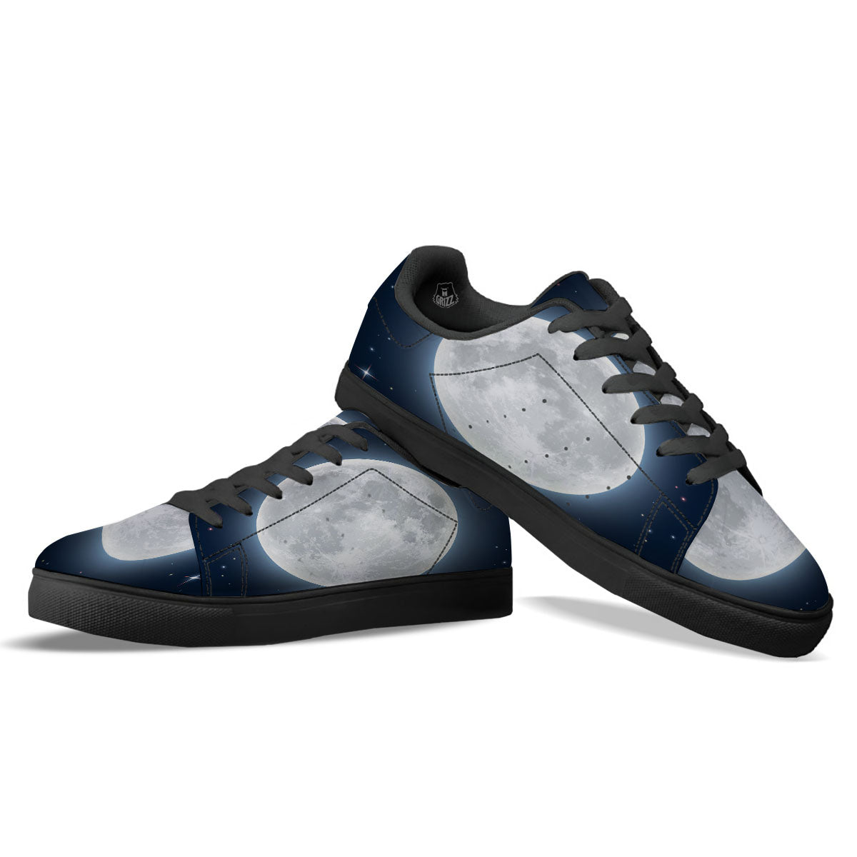 Moonlight And Night Sky Print Black Low Top Sneakers-grizzshop