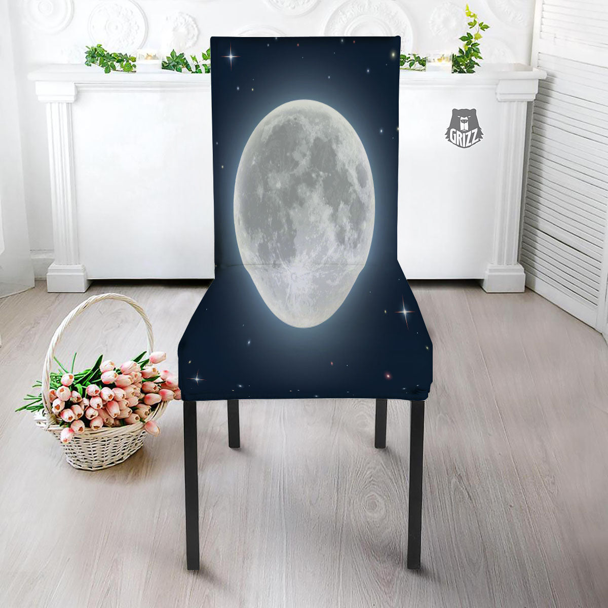 Moonlight And Night Sky Print Dining Chair Slipcover-grizzshop