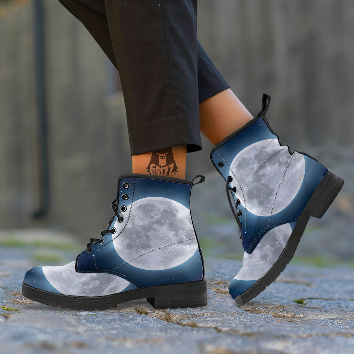 Moonlight And Night Sky Print Leather Boots-grizzshop