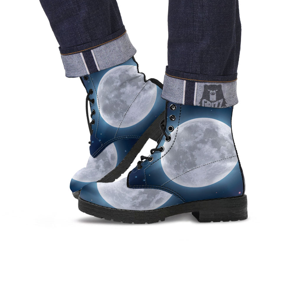 Moonlight And Night Sky Print Leather Boots-grizzshop