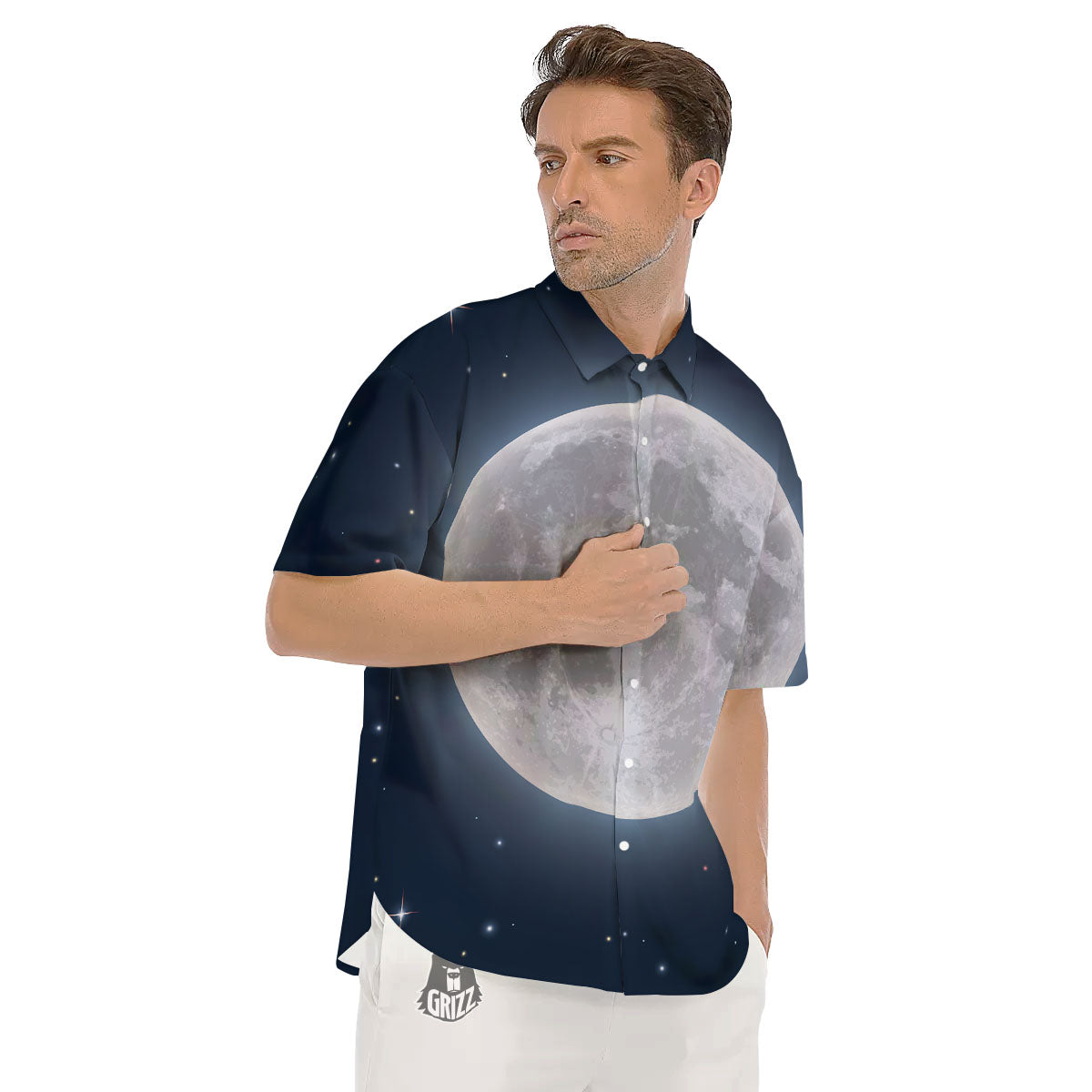 Moonlight And Night Sky Print Men's Short Sleeve Shirts-grizzshop