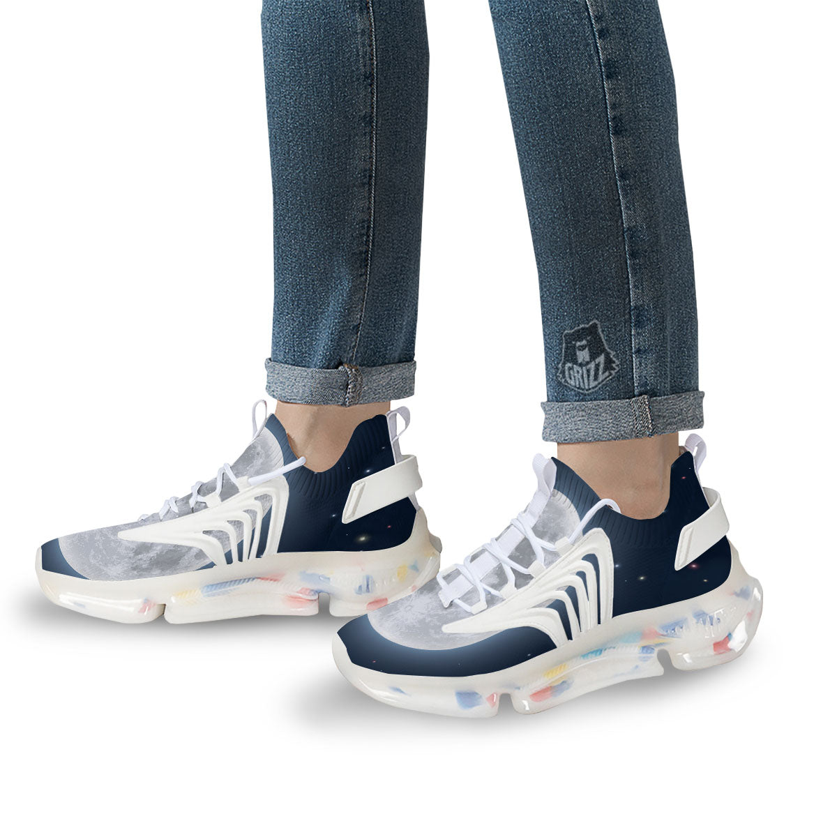Moonlight And Night Sky Print White Gym Shoes-grizzshop