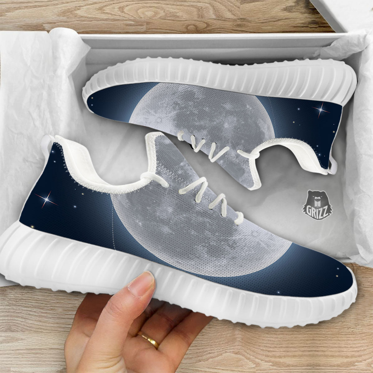 Moonlight And Night Sky Print White Walking Shoes-grizzshop