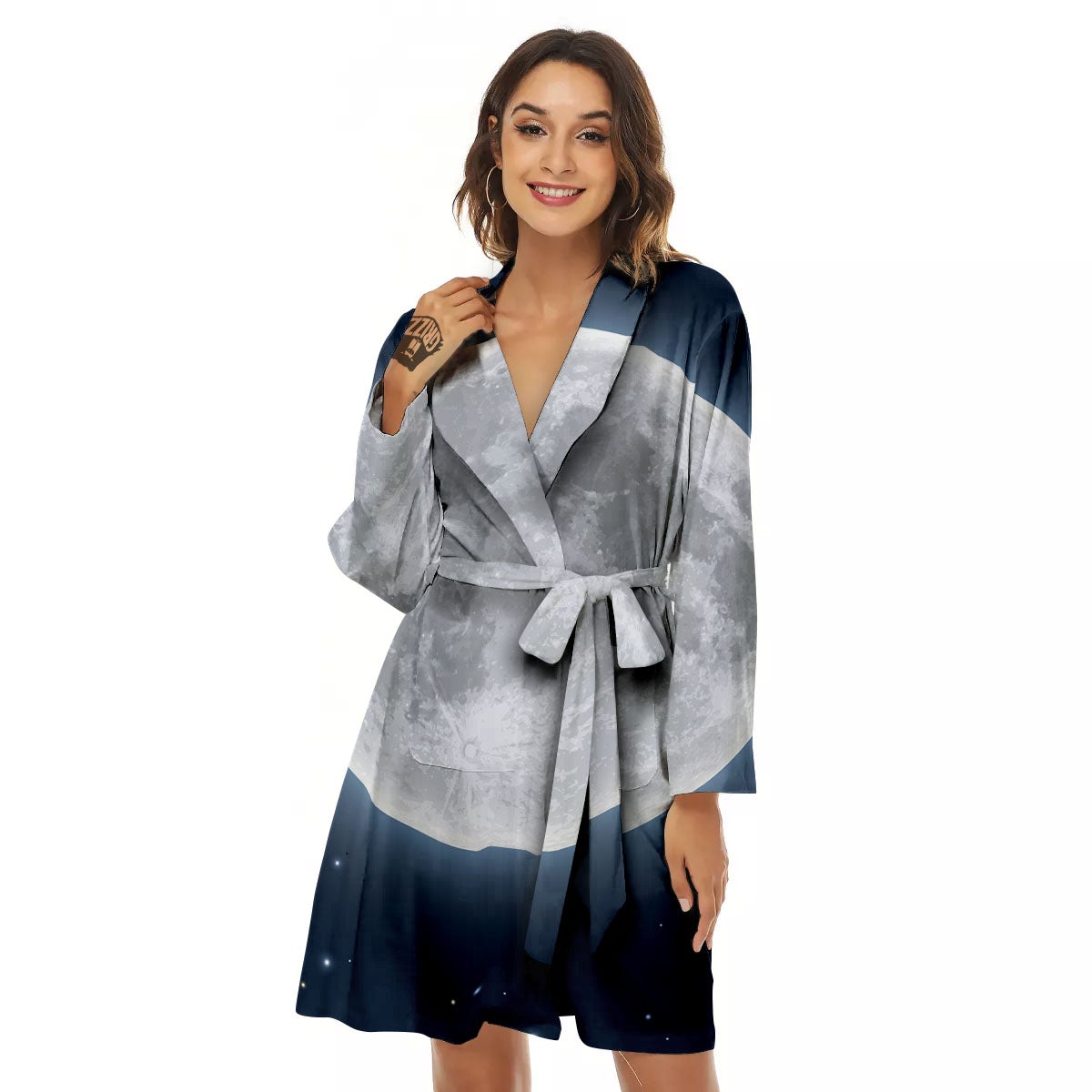 Moonlight And Night Sky Print Women's Robe-grizzshop